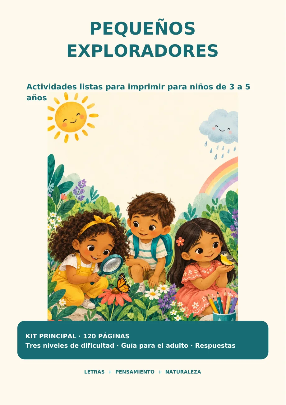 Portada real de Pequeños Exploradores, con niños explorando la naturaleza